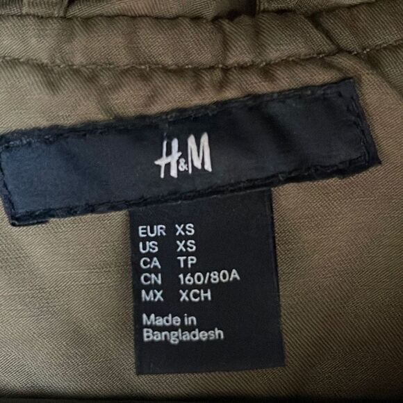 H&M Womens Parka Jacket Hooded Full‎ Zip Tie Waist Adjustable Army Green Size XS - Picture 7 of 10